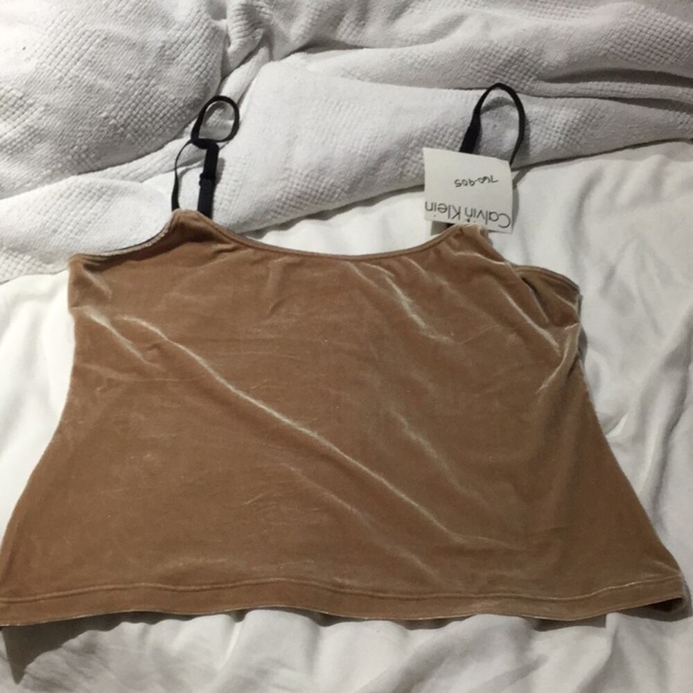 Calvin Klein tan velour velvet tank black straps L